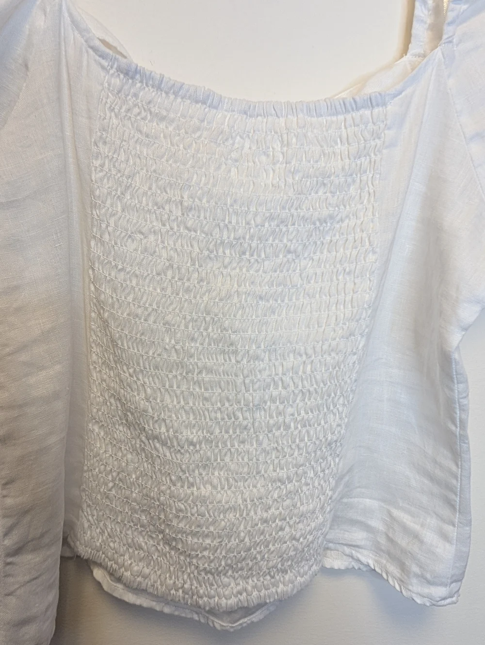 H&M 100% Linen Puff Sleeve Tie Front Top White Cottagecore Clean Girl Boho M - Picture 12 of 16